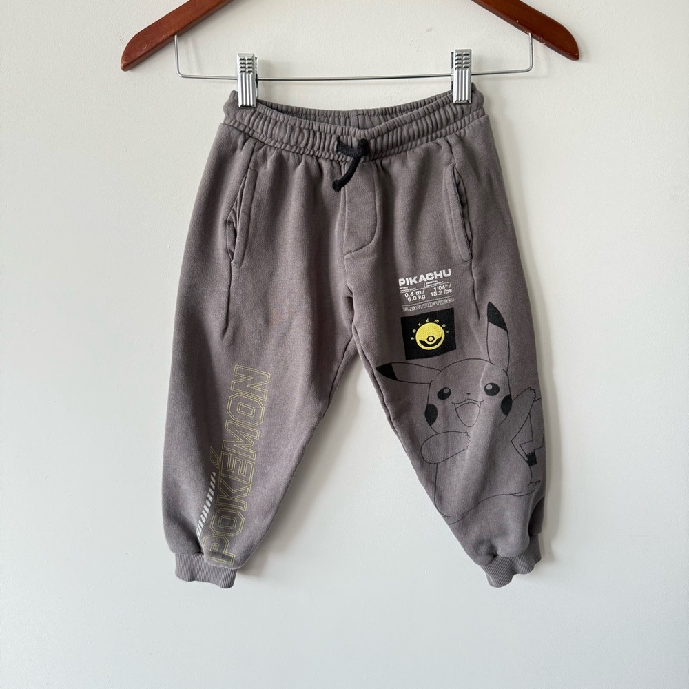 Zara Pokemon Kids Charcoal Jogger Pants with Pikachu Design